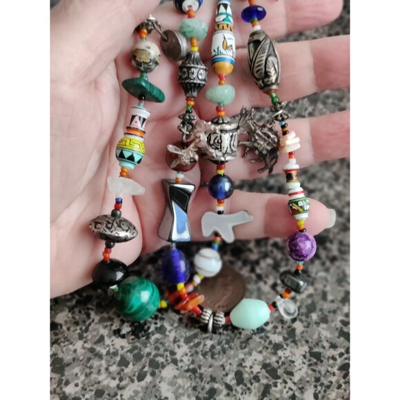 2 Strand Native American Fetish Treasure Necklace Bead Stone Figures IndianPenny - Picture 4 of 11